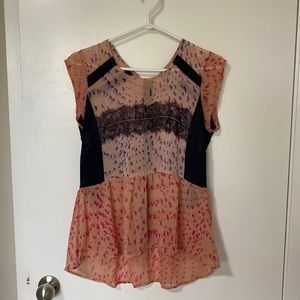 Anthropologie Maeve pink peplum-style blouse